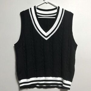 Dazy Cable Knit Black White Sweater Vest XL Preppy Academia Old Money